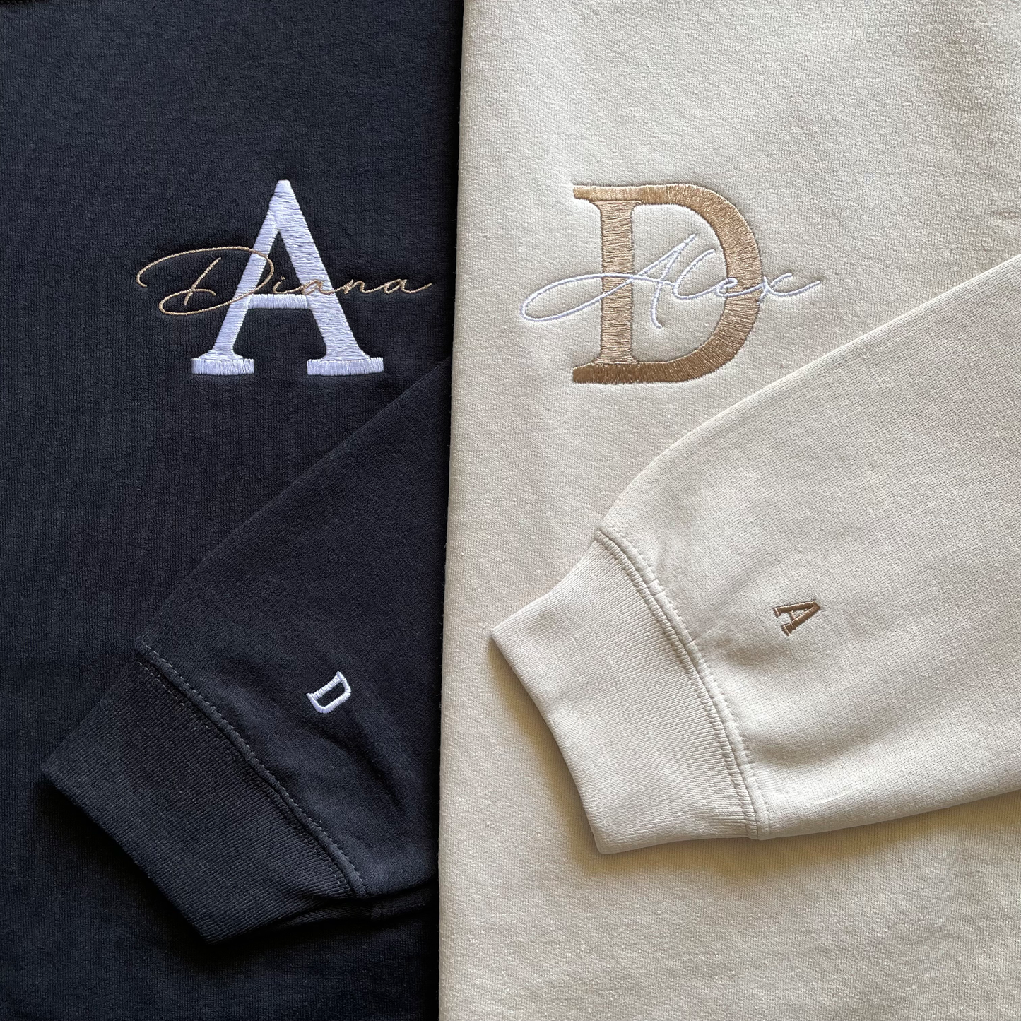 Buchstabe Personalisierter Pullover Pärchen mit Name & Ärmel bestickt