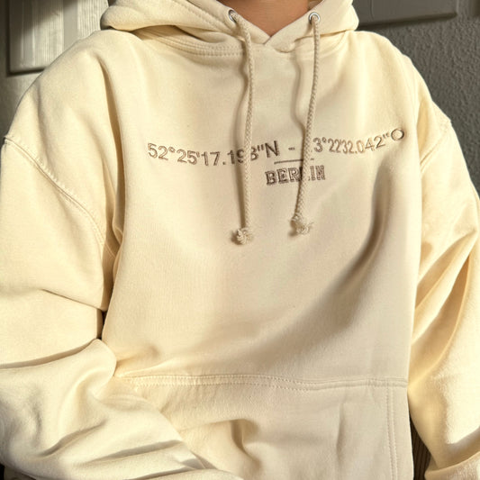 Koordinaten Pullover Bestickt Personalisiert