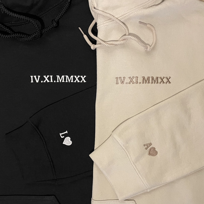 Römische Datum Zahlen mit Ärmel bestickt Personalisiert Pullover Hoodie